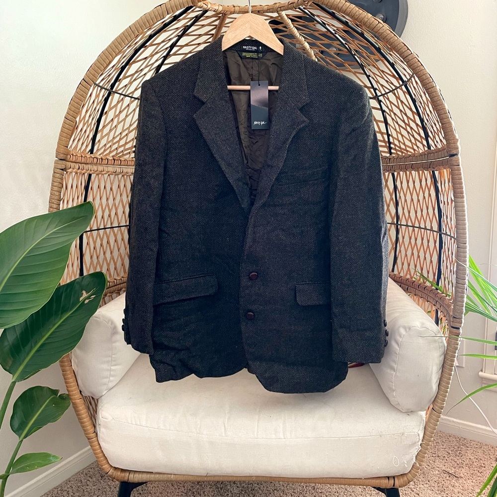 Nasty Gal Vintage Padded Shoulders Oversized Tweed Blazer